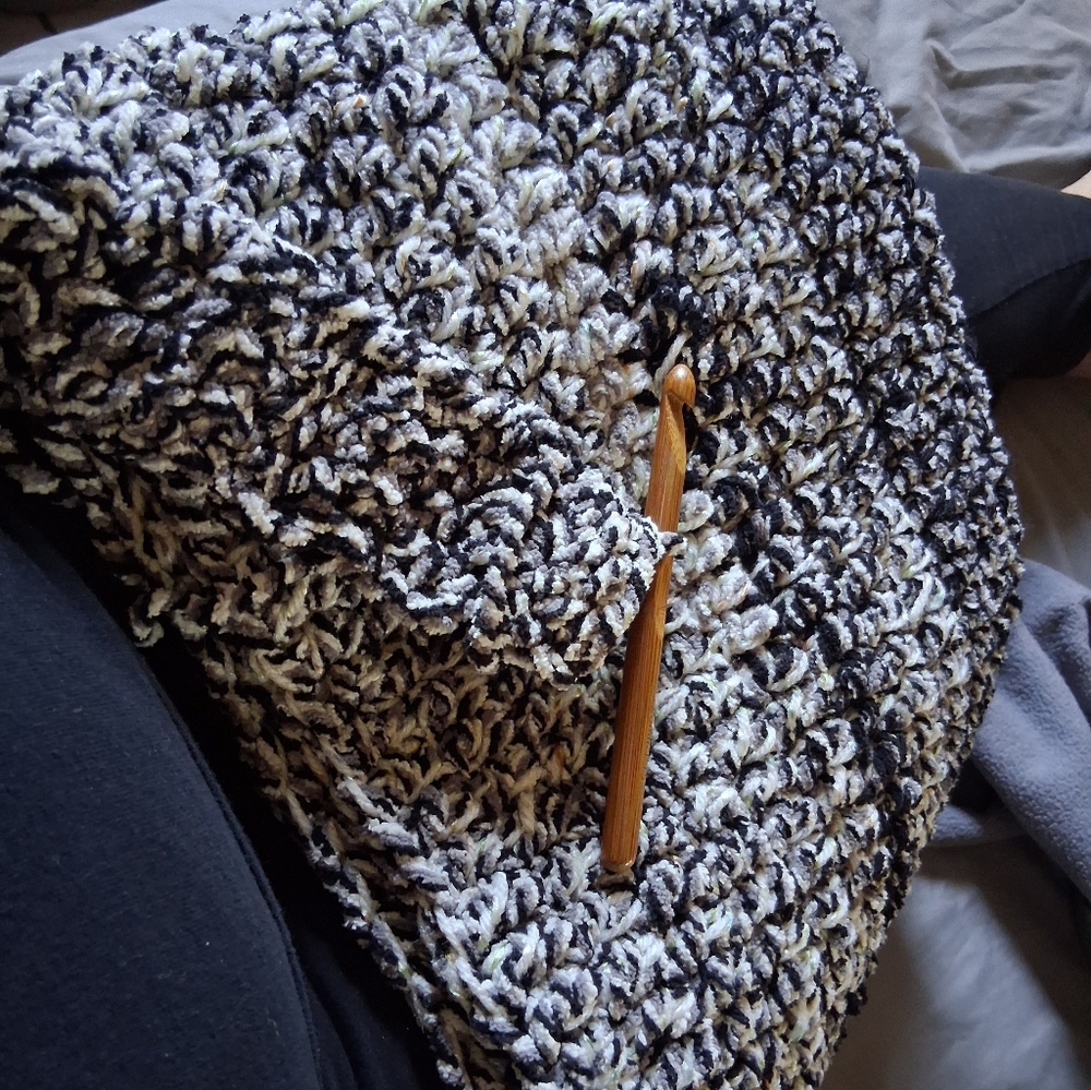 Handmade Black and White Crochet Tote Bag